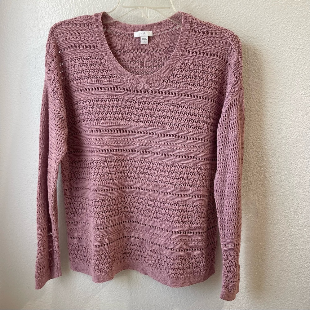 J. Jill Pink Mauve Open-Knit Sweater S Petite Boho Cottagecore Coastal Casual